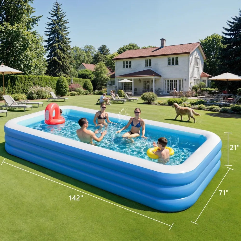 Inflatable Family Pool for Kids and Adults 142 Inch Rectangular Hot Tub