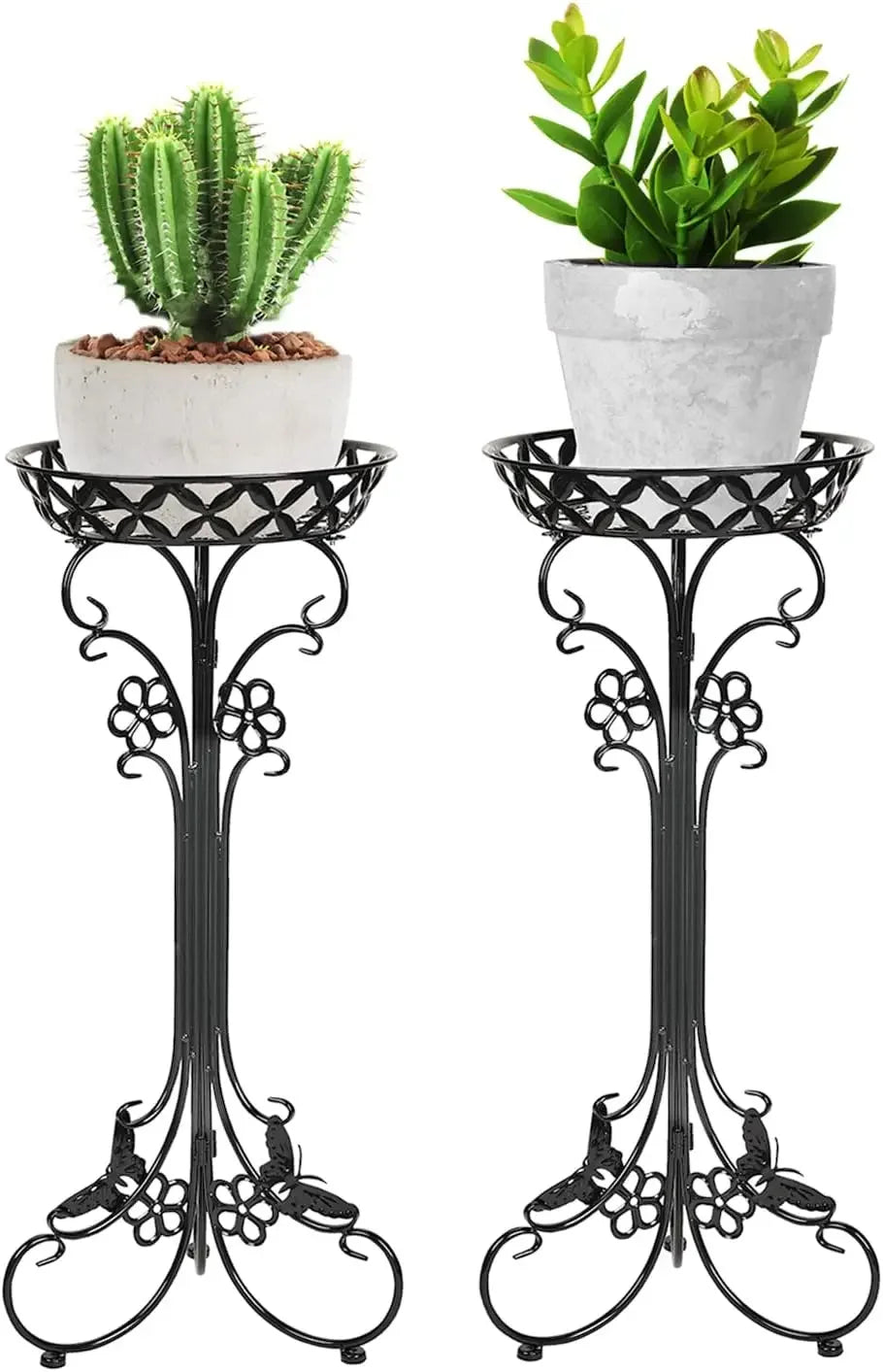 Lightweight Black Metal Flower Pot Stands 29.7 Inches Tall 2 Pack