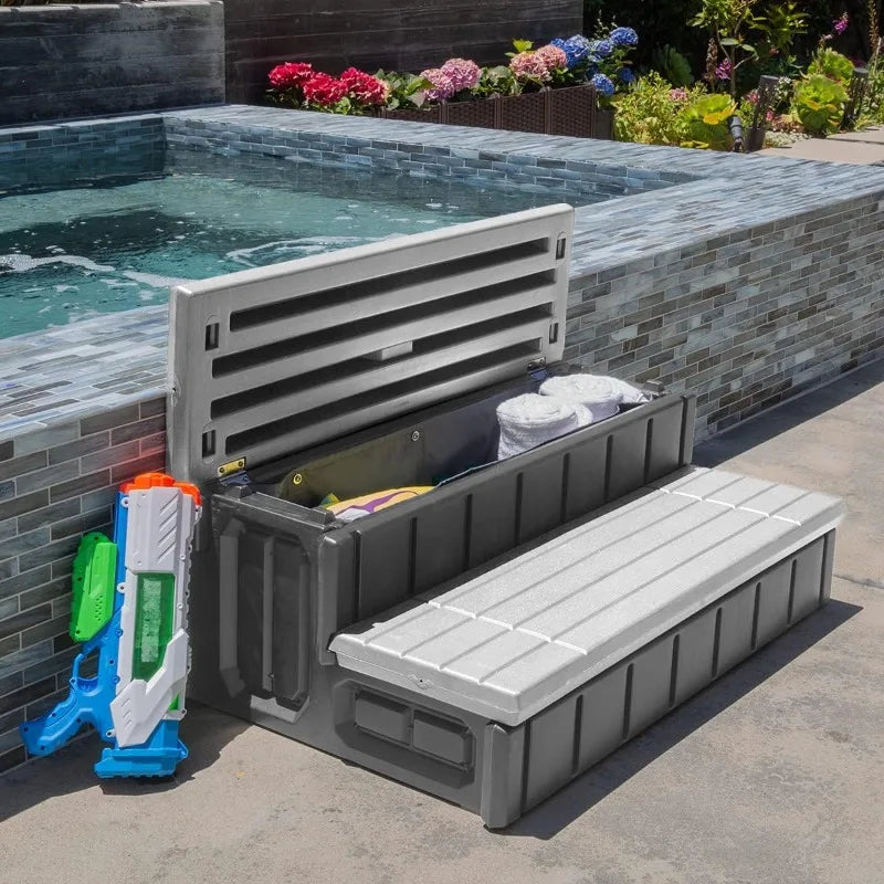 Universal Heavy Duty 2-Step Spa Hot Tub Step with Storage Compartment Grey