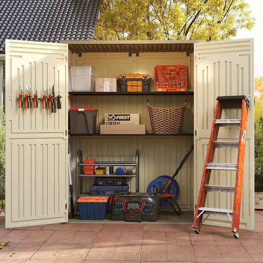 Vertical Resin Storage Shed Outdoor Waterproof Garden Tools