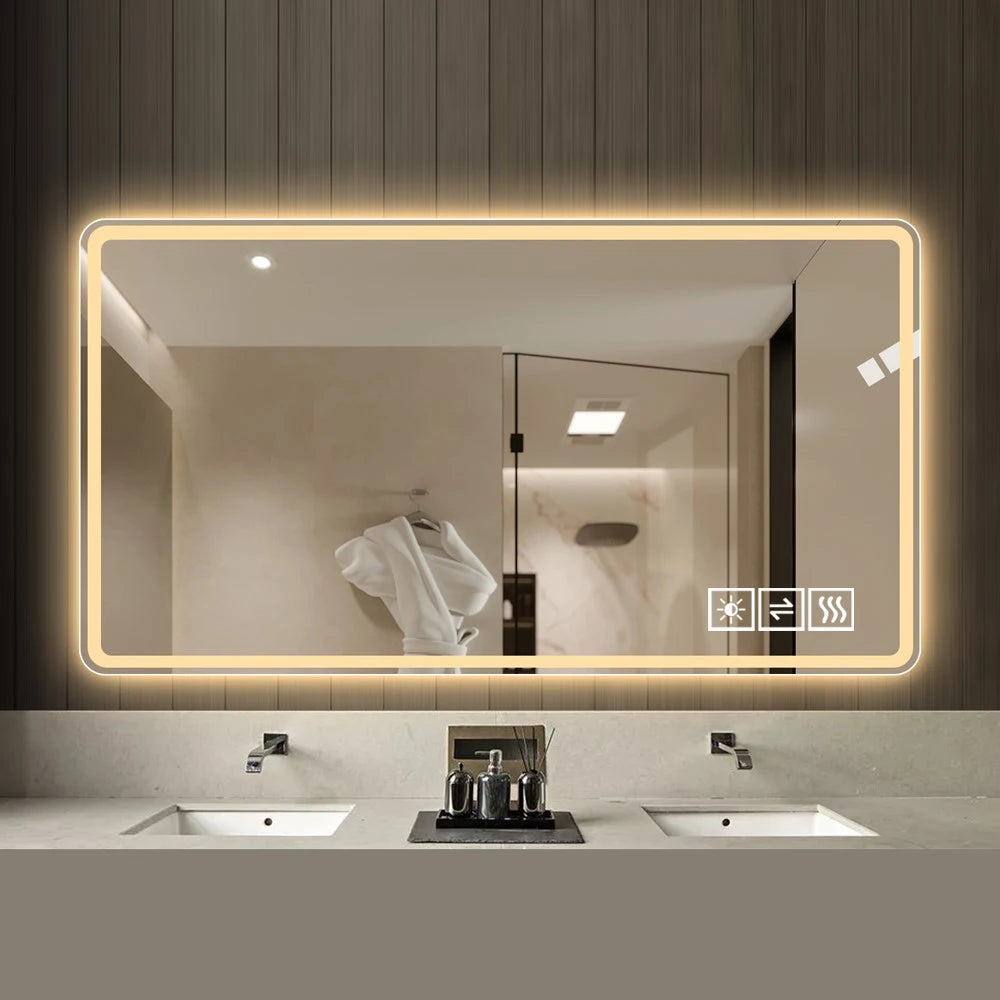 48x32 Inch LED Lighted Bathroom Mirror with Anti-Fog and Dimmable Features
