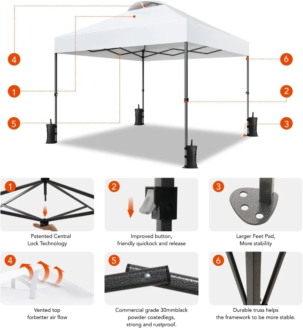 10x10ft One Person Setup Pop Up Canopy Tent Easy Outdoor Sun Shade for Events Beach Tent with Three Speed Adjustable Height