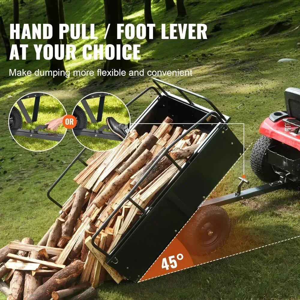 Heavy Duty ATV Trailer Steel Dump Cart Tow Behind 750 Pounds 15 Cubic Feet Garden Utility Trailer Yard Trailers