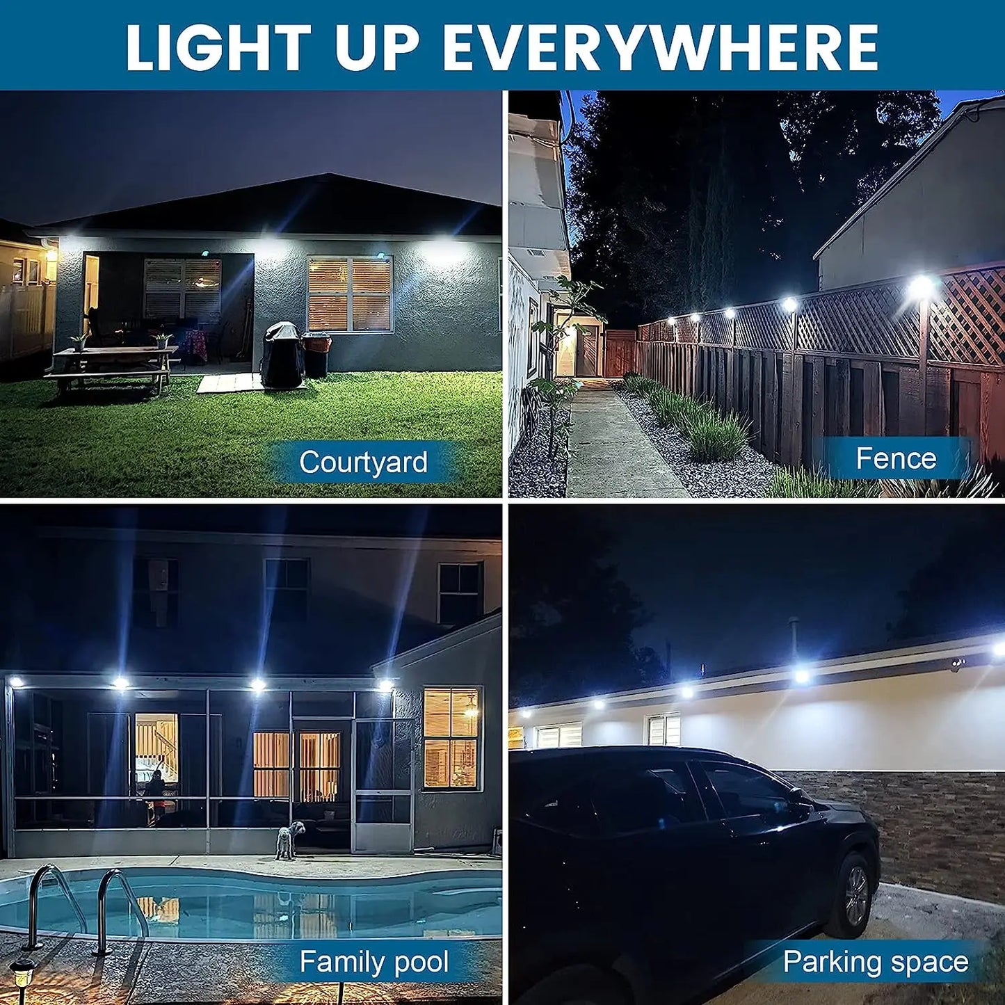 Solar Outdoor Lights - 4 Pack Motion Sensor Safety Lights with 3 Lighting Modes for Garden Fence.