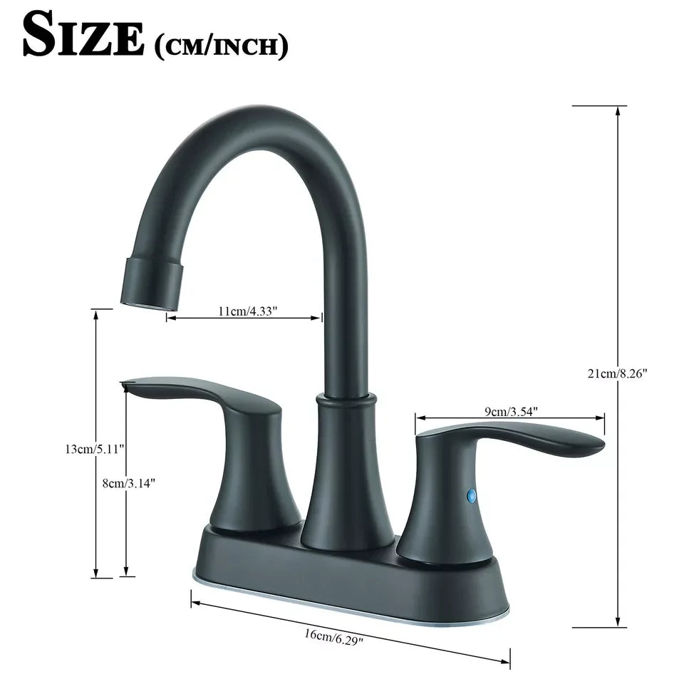 Black 3 Hole 4 Inch Center Set Bathroom Faucet Two Handle