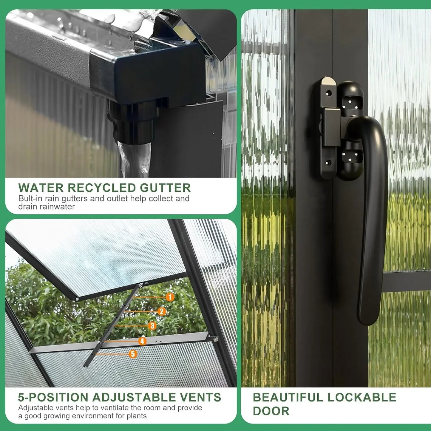 Heavy Duty Polycarbonate Greenhouse Kit 8x6x6 FT for Backyard Garden