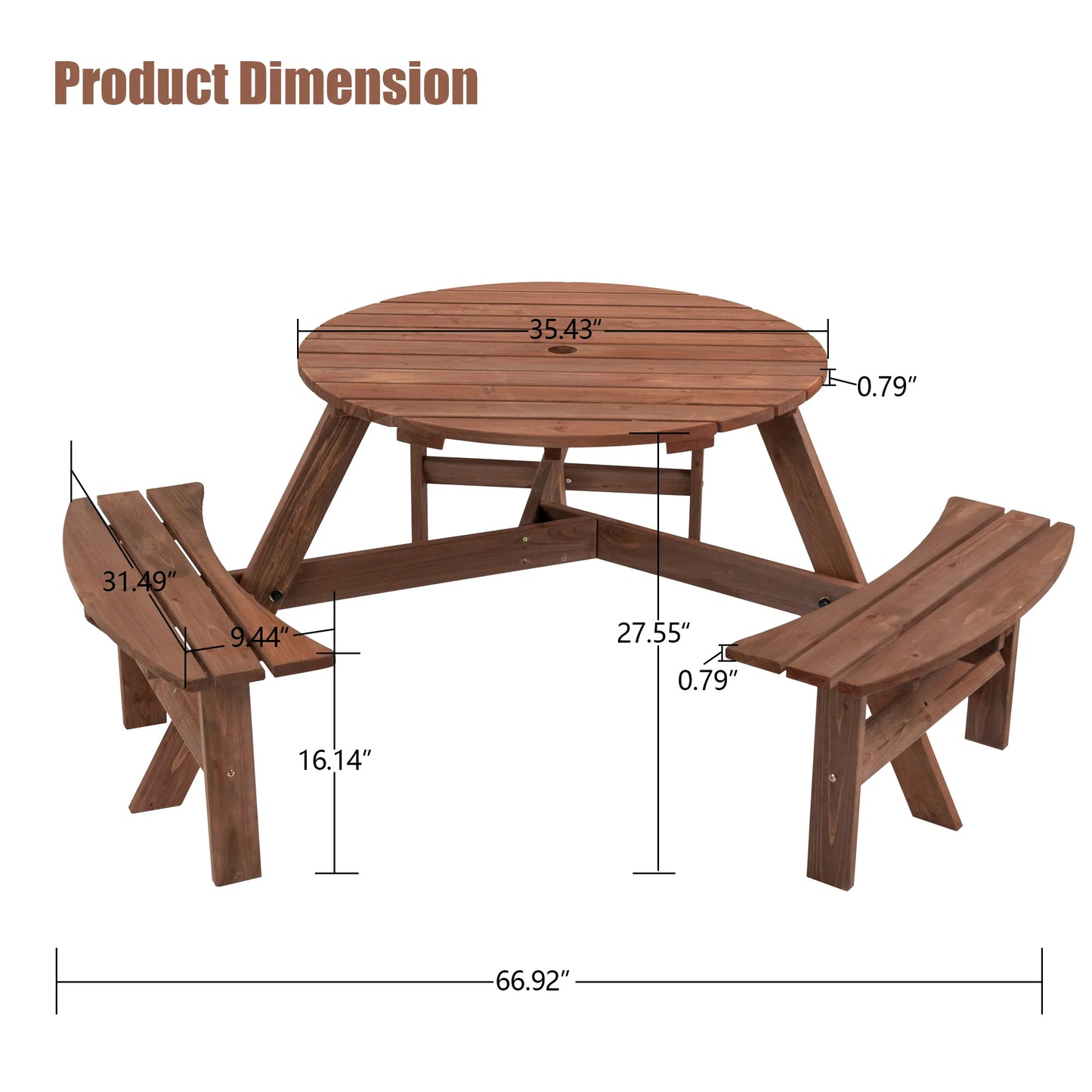 LZBEITEM 6 Person Outdoor Circular Wooden Picnic Table with Benches Set