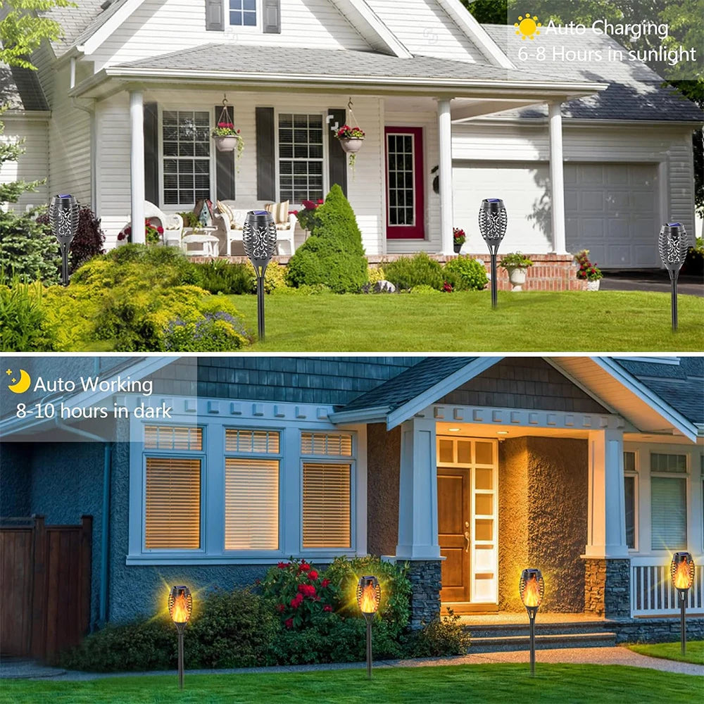 12 LED Solar Flame Torch Lights Flickering Waterproof Outdoor Garden Decoration Path Yard Patio Lamps