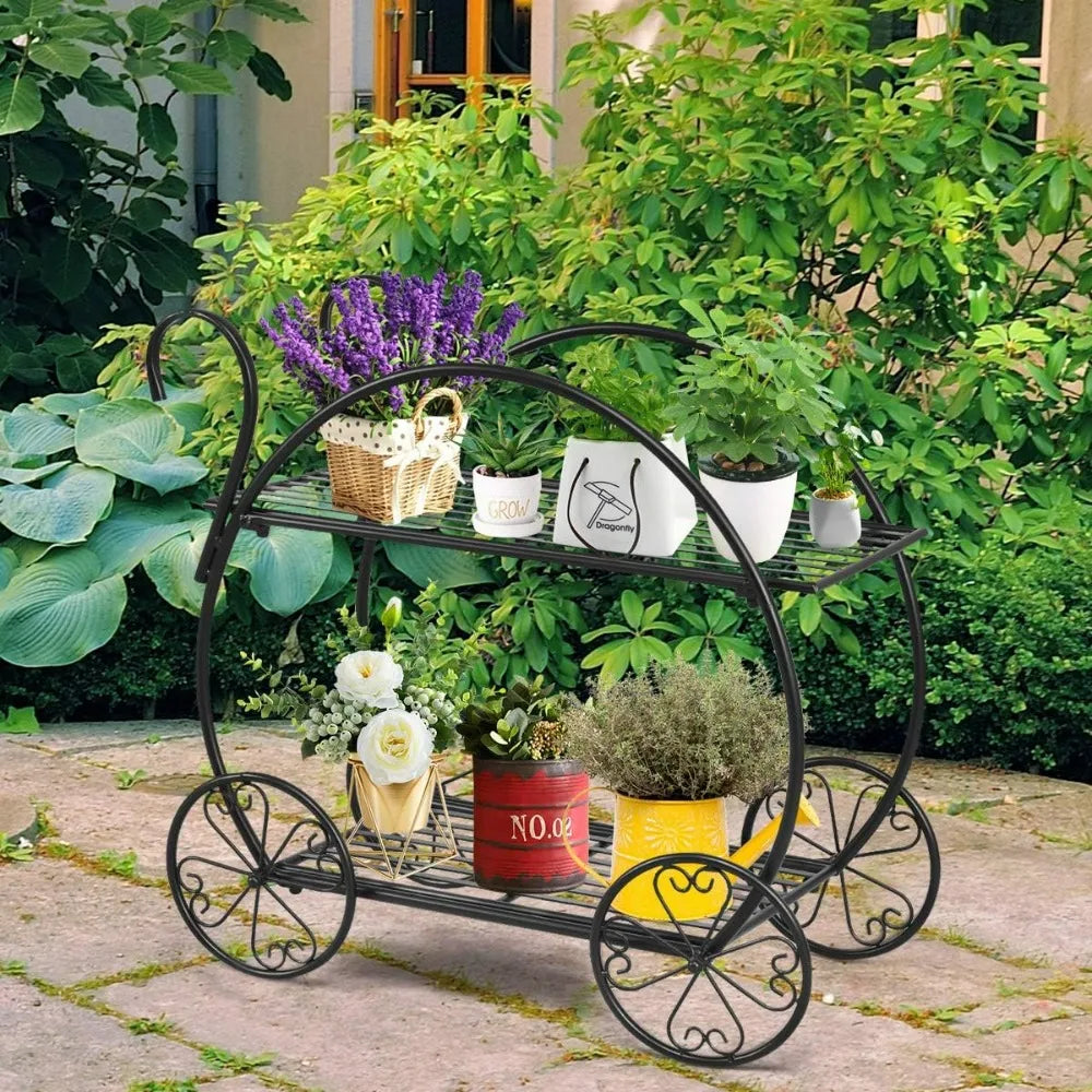 Parisian Style Plant Stand with 4 Wheels for Succulent and Flower Display