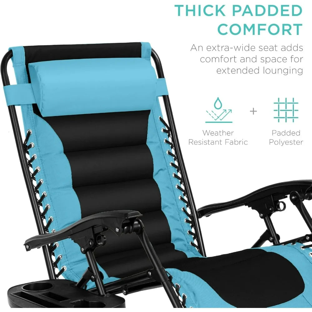 XL Folding Outdoor Recliner Chair With Headrest And Tray