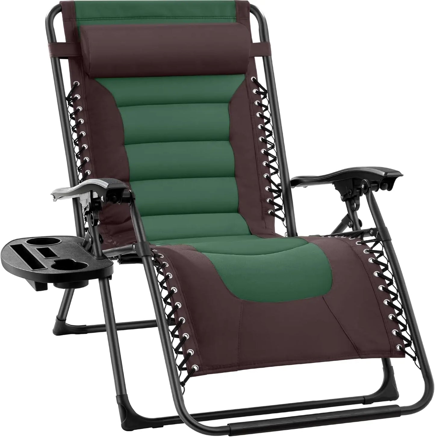 XL Folding Outdoor Recliner Chair With Headrest And Tray