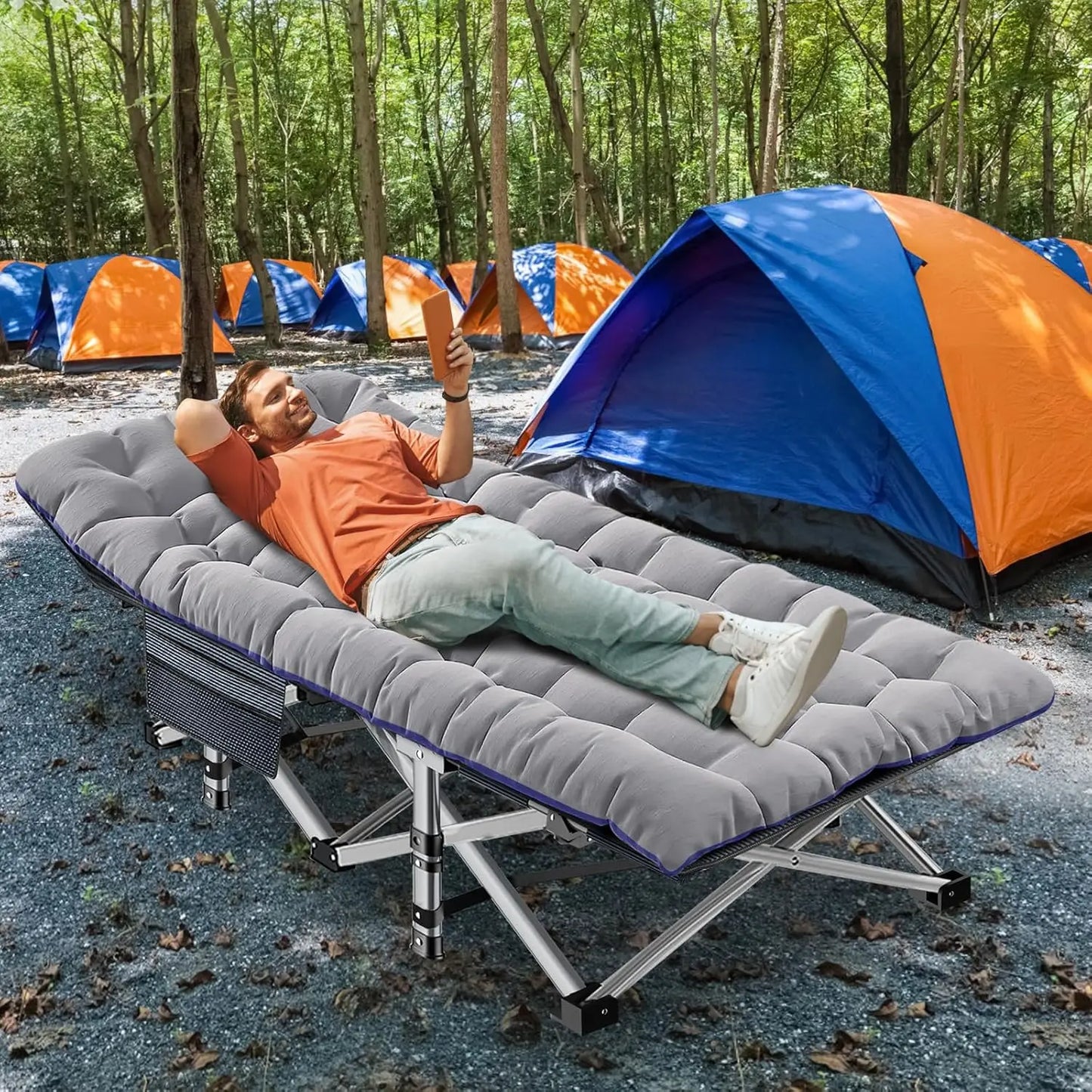 2 Pack Oversized XXFolding Camping Cot With Mat Heavy Duty Outdoor Bed