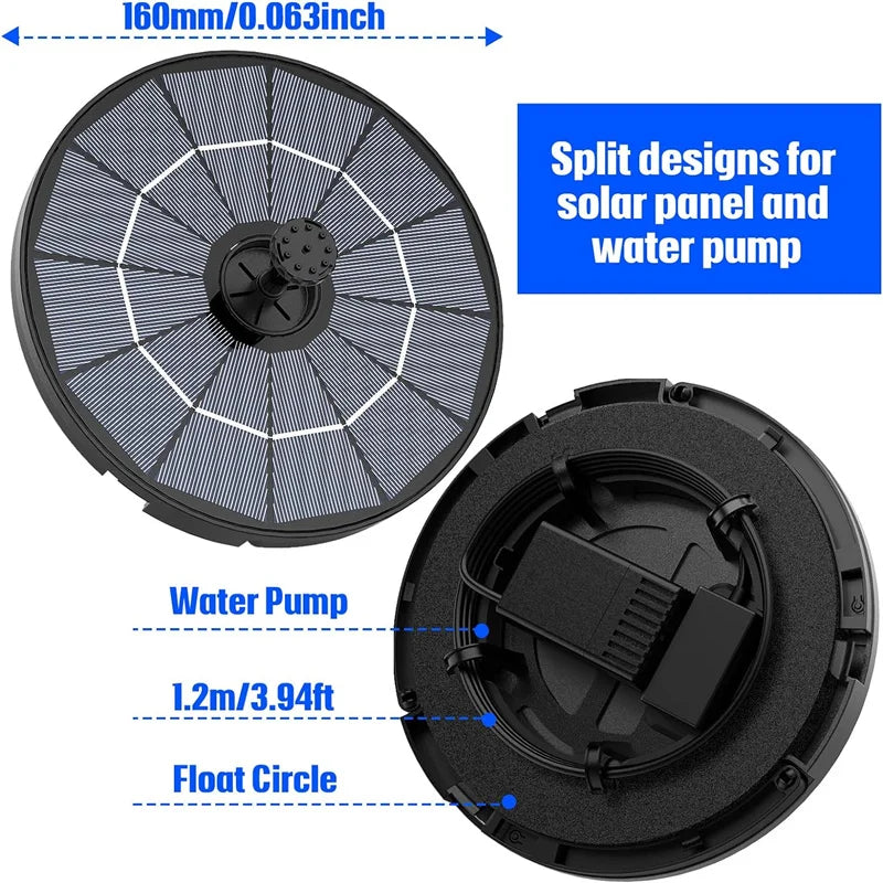 Solar Fountain Pump for Water Feature with 3.9ft Cord, Solar Bird Bath Fountain with 6 Nozzles