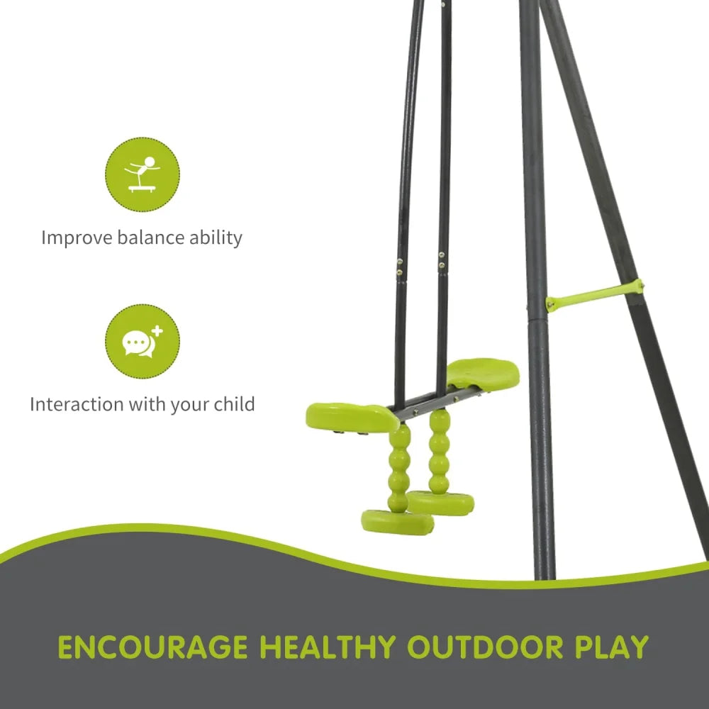 Triple Children Metal Safe Swing Set 440 Pounds Outdoor Playground Three Seat Swing Black and Green Ages 3 Plus