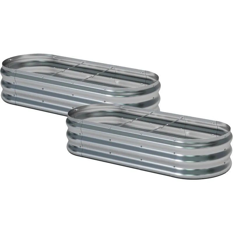 2pcs Galvanized Raised Garden Bed, Kit-Oval Metal Flower Box, Large Planter Vegetable Box