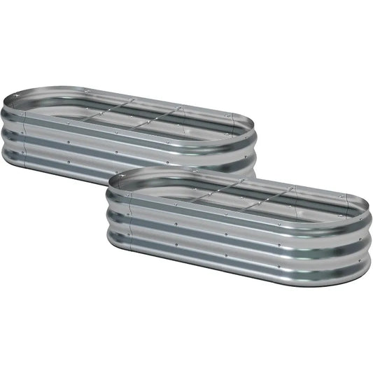 2pcs Galvanized Raised Garden Bed, Kit-Oval Metal Flower Box, Large Planter Vegetable Box