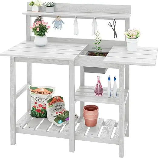 Gray HDPE Outdoor Potting Bench with Sink for All Weather Gardening Use
