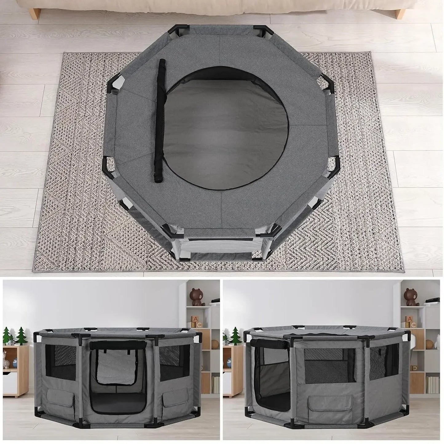 Puppy Playpen 120x120x64.5cm with Waterproof Base and Storage Bags