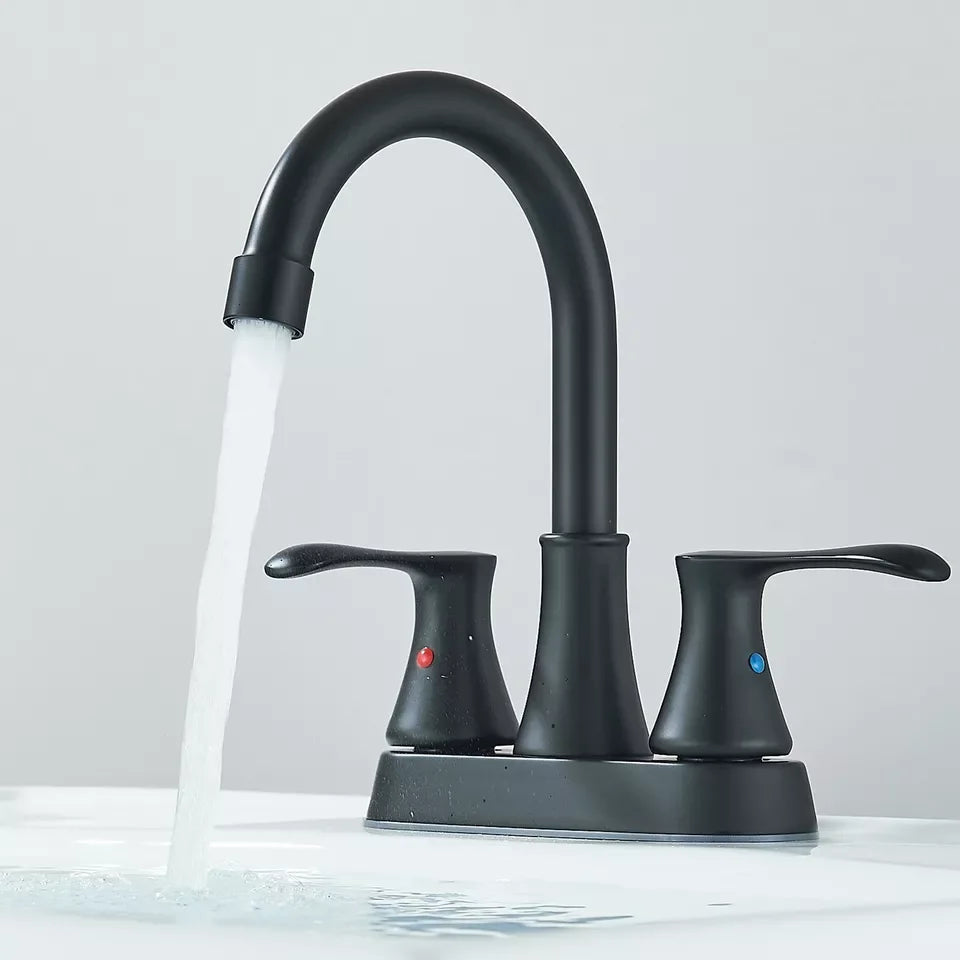 Black 3 Hole 4 Inch Center Set Bathroom Faucet Two Handle