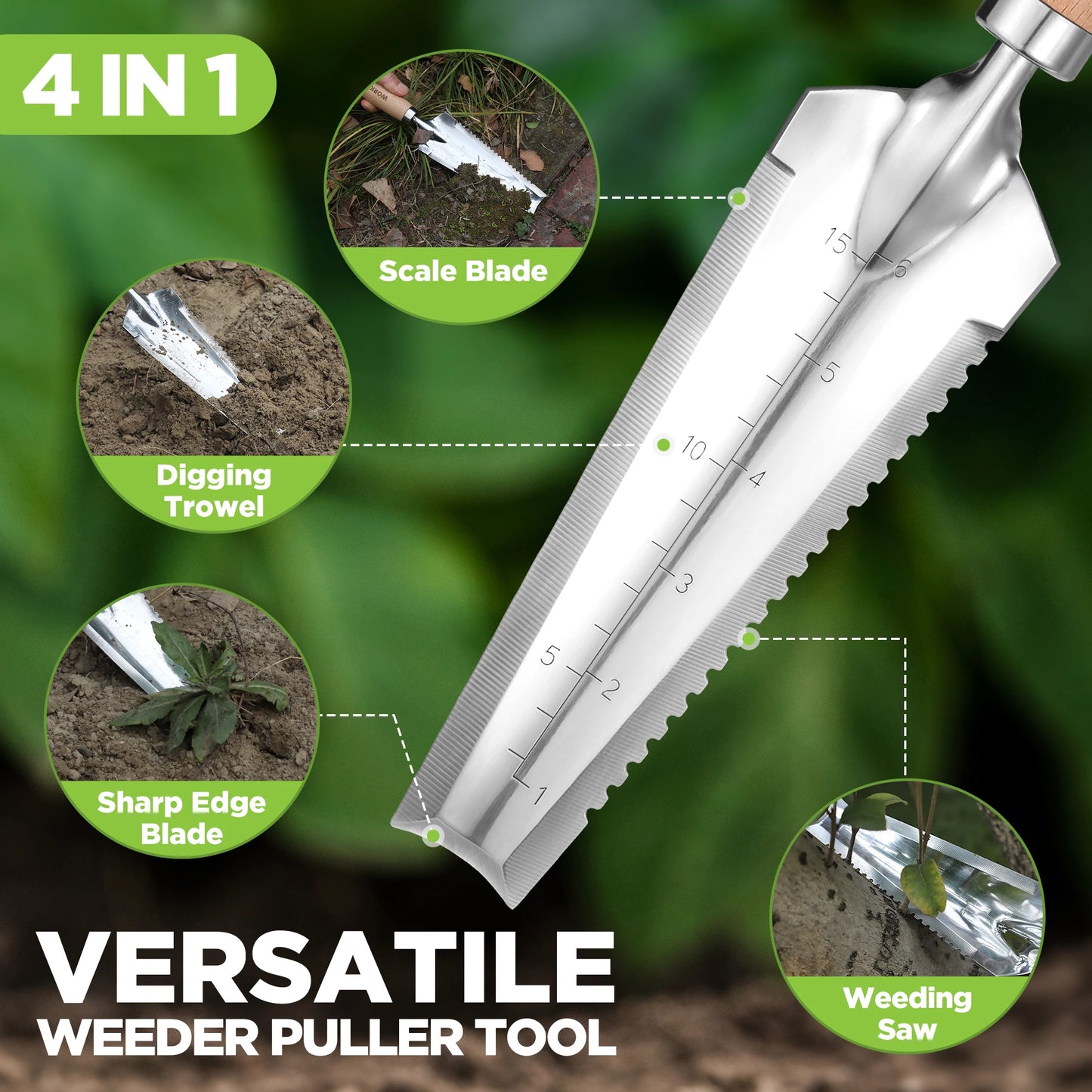 Garden Tool Set 3 Pcs Gardening Tools with Wood Handle, Weed Puller, Crack Weeder and Hand Trowel.
