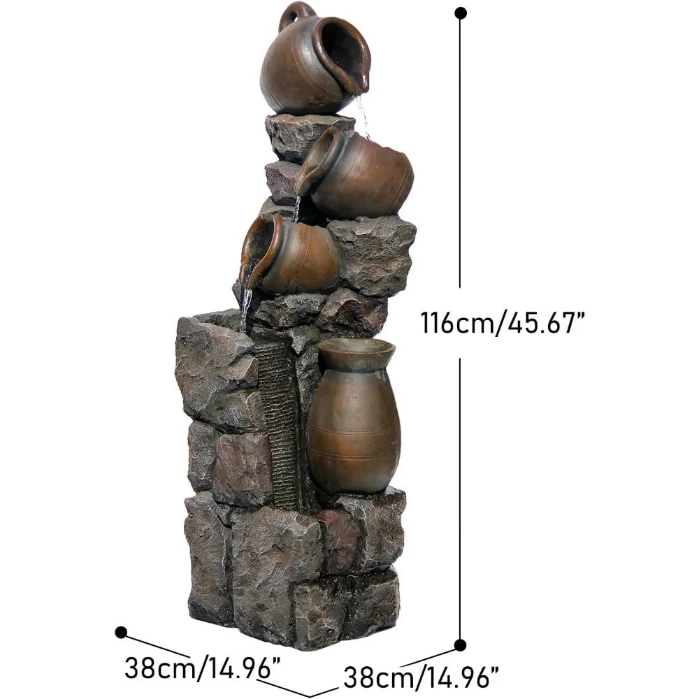 45 Inch Outdoor Water Fountain with Planter Pot and LED Lights for Garden