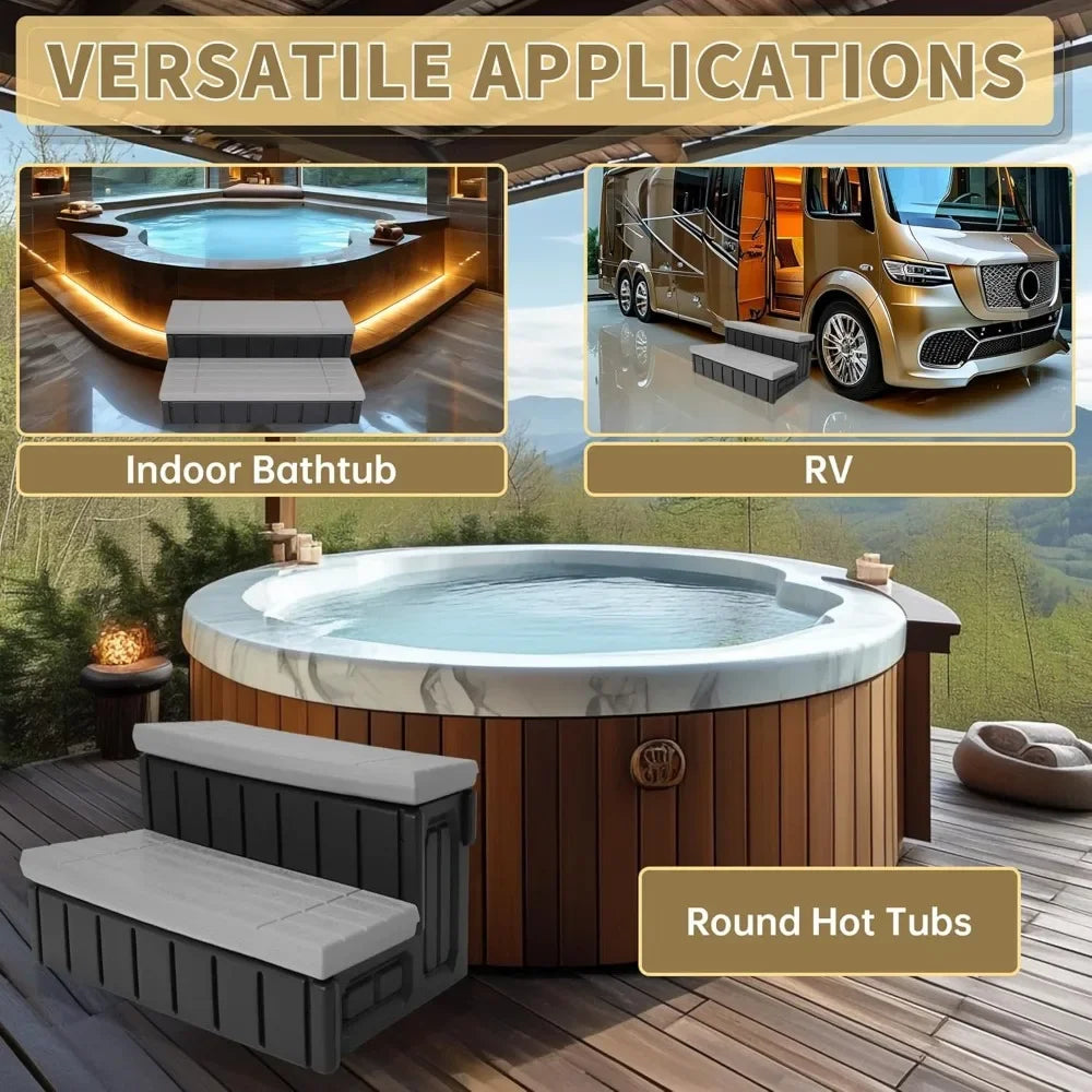 Spa Hot Tub Step with Storage Non Slip 2 Step Stool for Pool and Bathtub