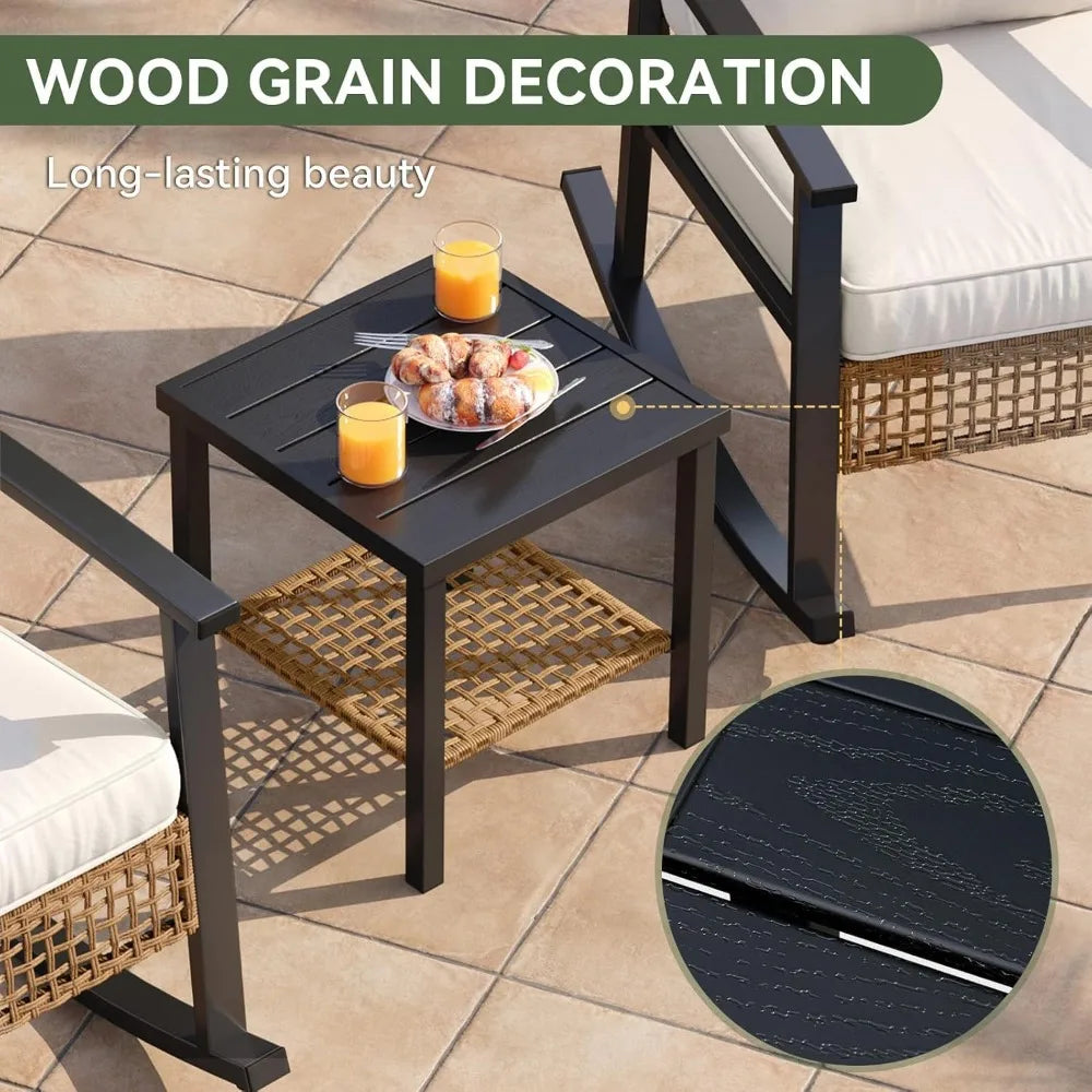 3 Piece Outdoor Rocking Bistro Set with Coffee Table and Thick Cushions
