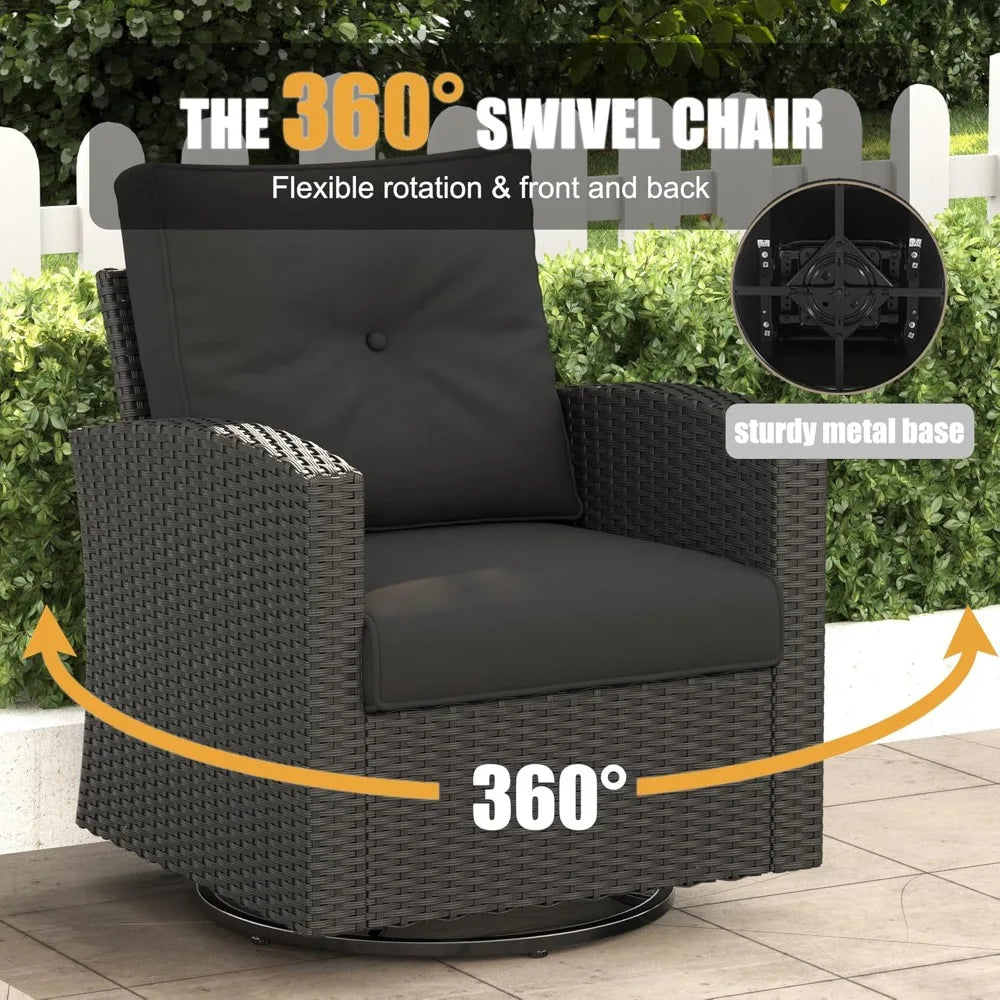 10 piece outdoor sofa set with fire pit table, modular rattan rotating rocking chair