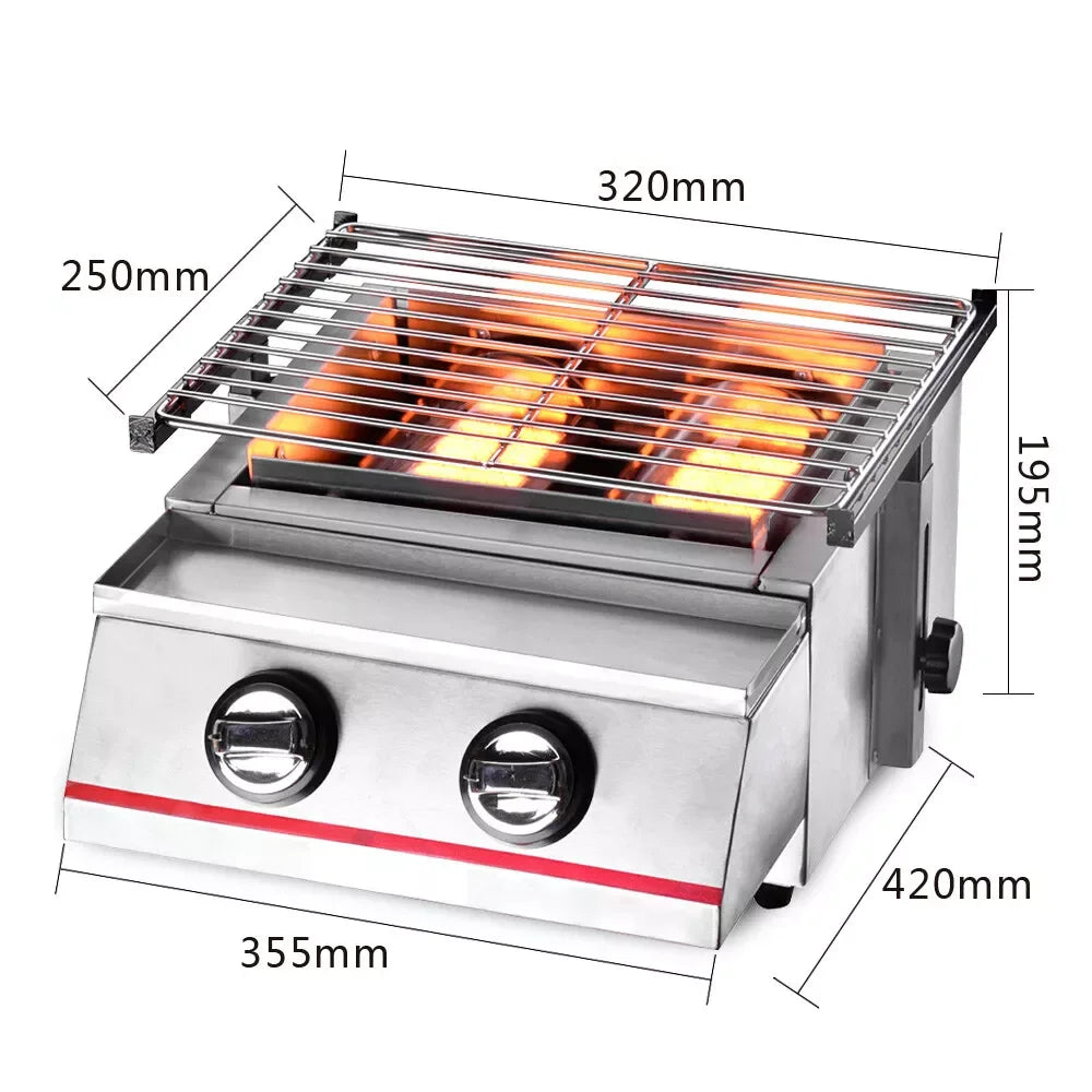 Portable 2 Burner Stainless Steel LPG Tabletop Grill
