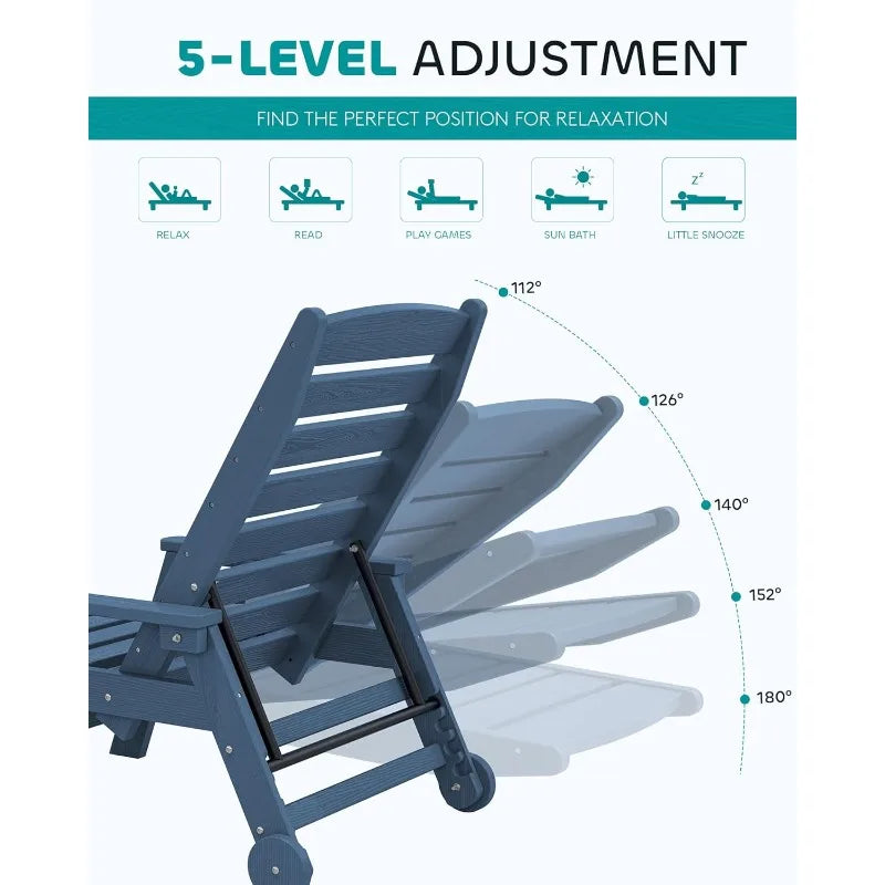 Patio Chaise Lounge Chair Set of 2 Adjustable HDPE Poolside
