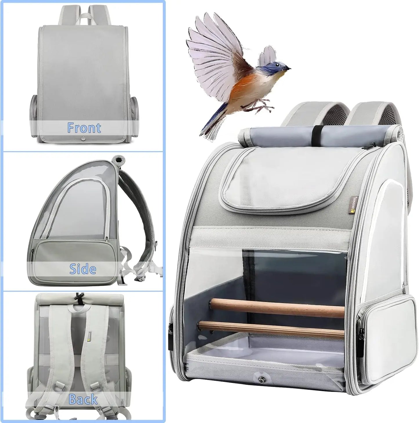 Portable Bird Carrier Backpack for Small Birds with Upgraded Tray and Perches