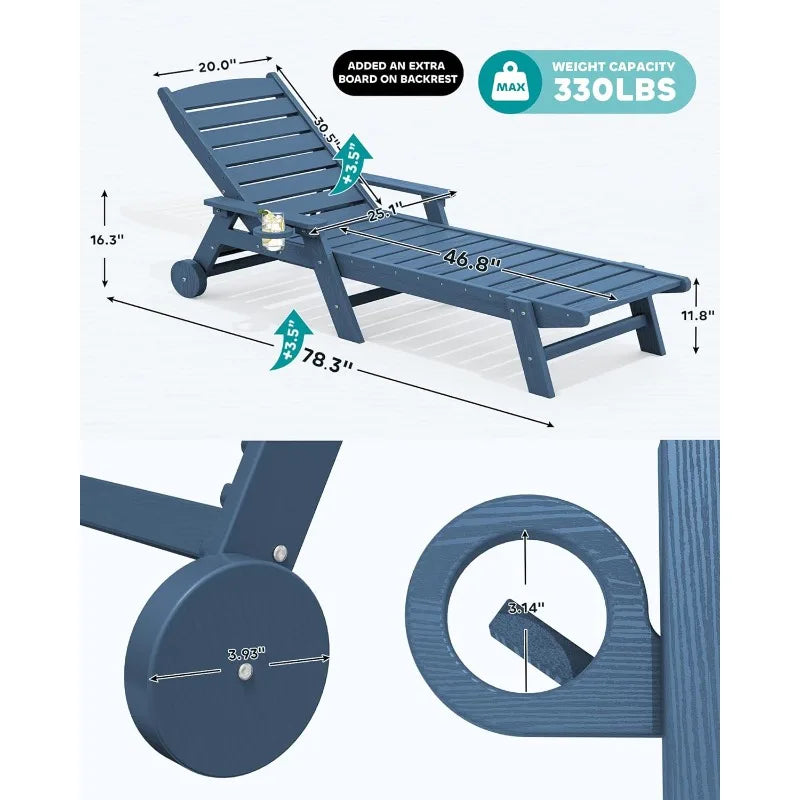 Patio Chaise Lounge Chair Set of 2 Adjustable HDPE Poolside