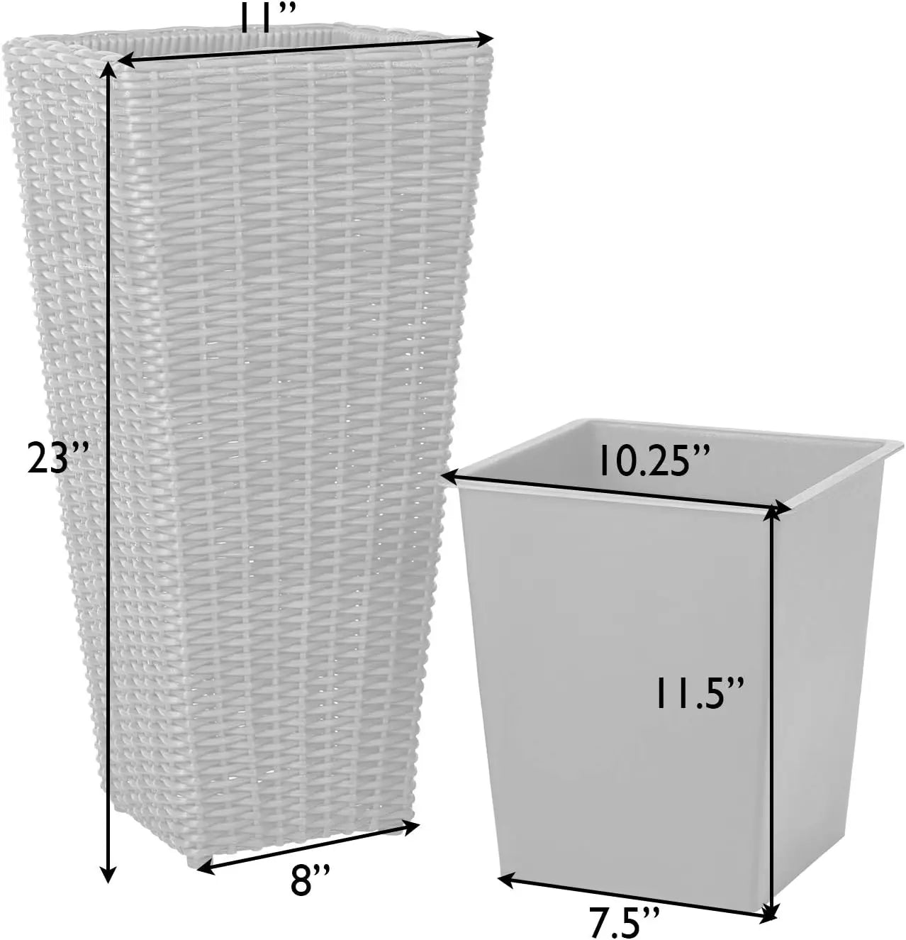 Wicker All Weather Planter Set with Liners for Outdoor Herb Garden Mocha Pack of 2