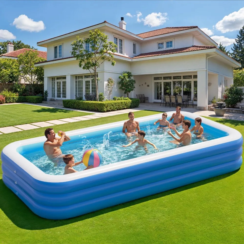 Inflatable Family Pool for Kids and Adults 142 Inch Rectangular Hot Tub