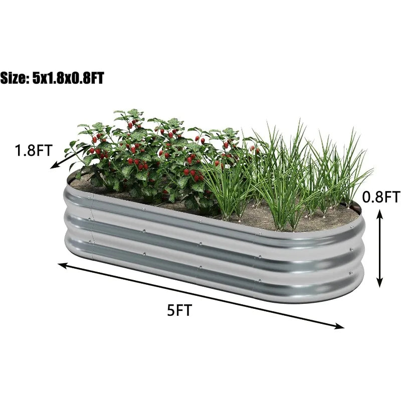 2pcs Galvanized Raised Garden Bed, Kit-Oval Metal Flower Box, Large Planter Vegetable Box