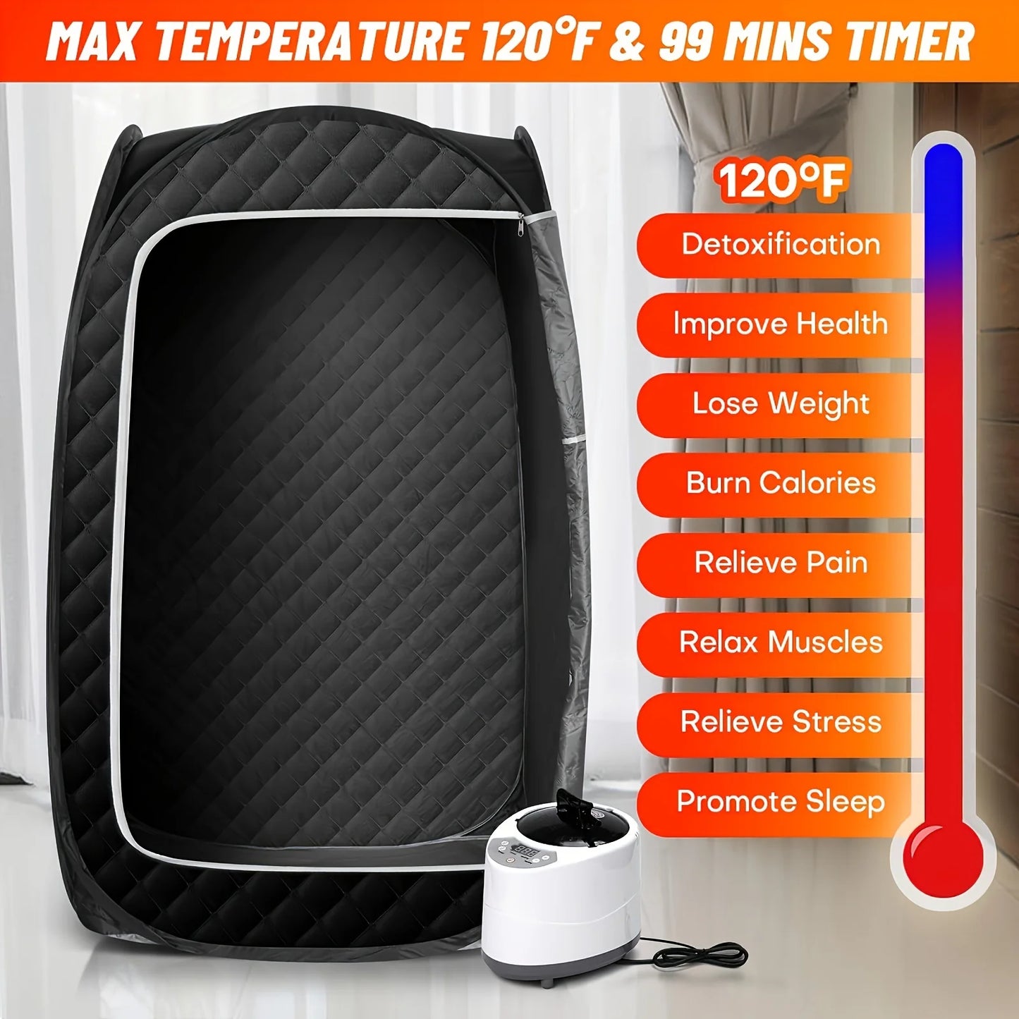 Portable Home Sauna with 2.6L Steamer and Folding Chair for Full Body Relaxation