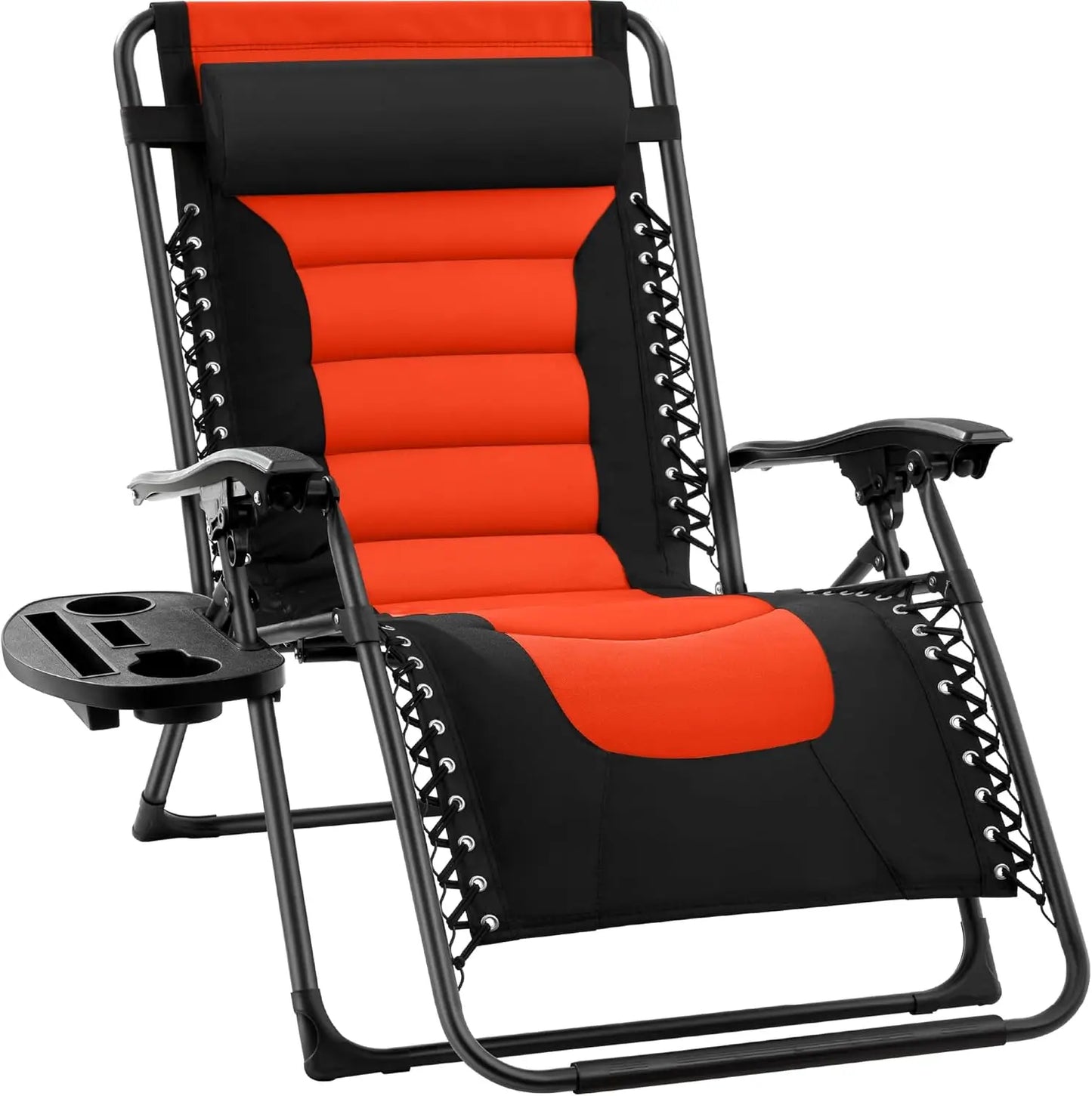 XL Folding Outdoor Recliner Chair With Headrest And Tray