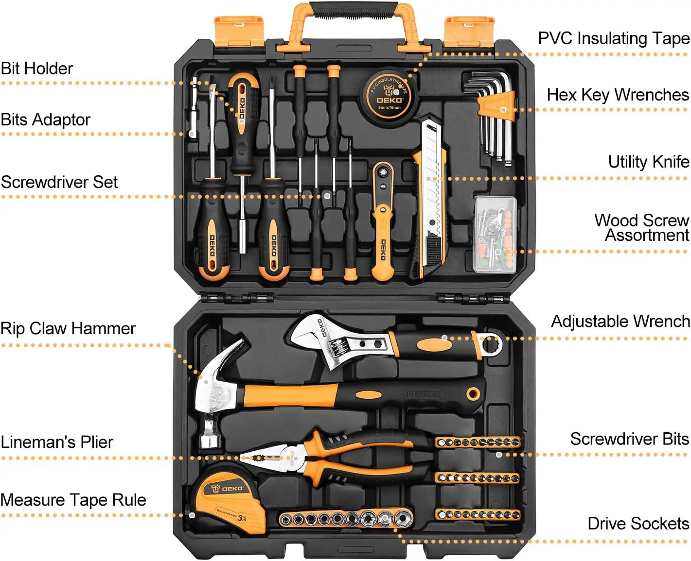 Deko 100 Piece Home Repair Tool Set With Compact Toolbox