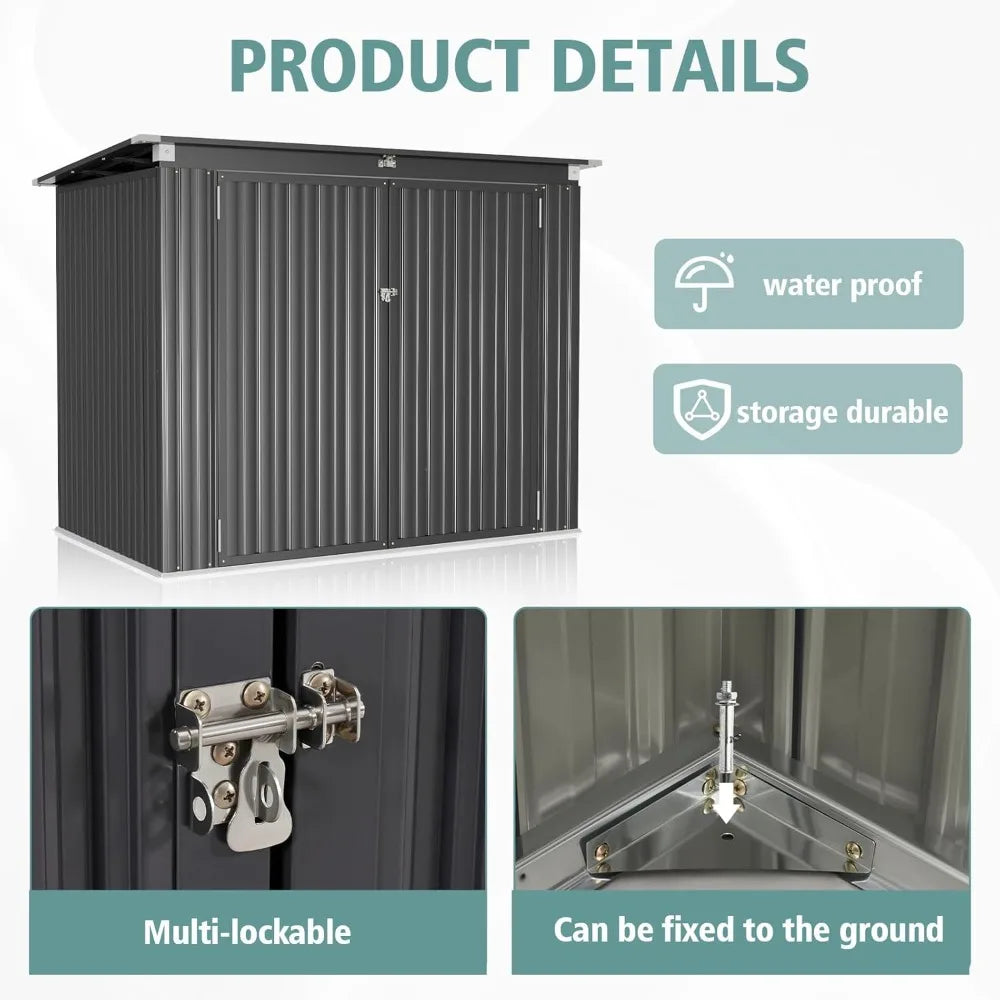 Outdoor Metal Shed With Lockable Doors And Waterproof Lid