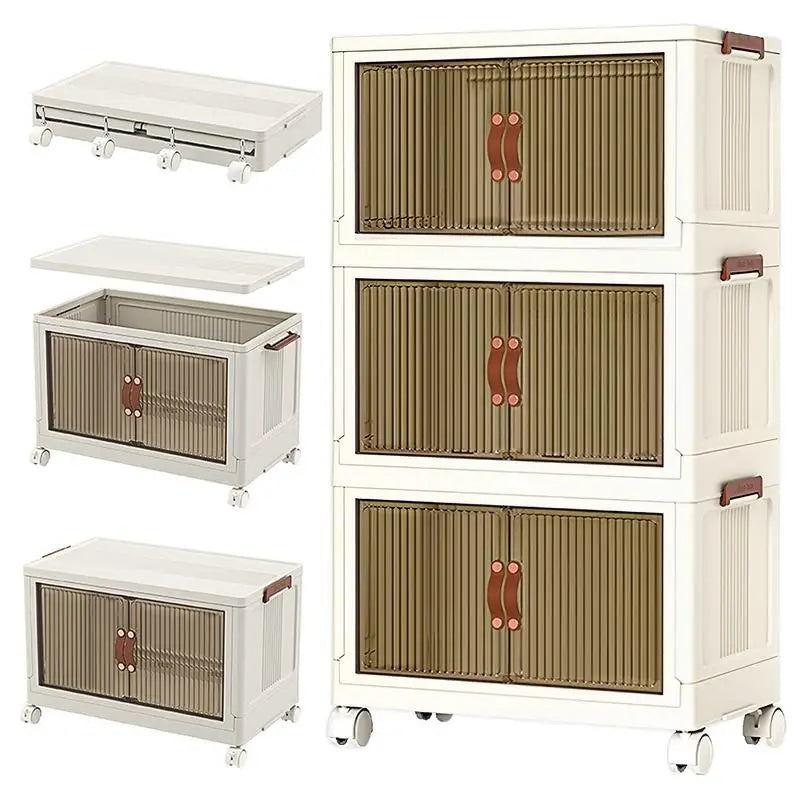 Stackable Storage Cabinet Foldable Large Capacity 3-Layer Snack Box with Lids .