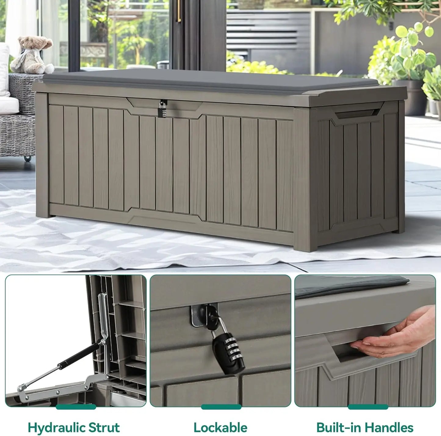 Waterproof Outdoor Deck Box With Cushion Lockable Storage