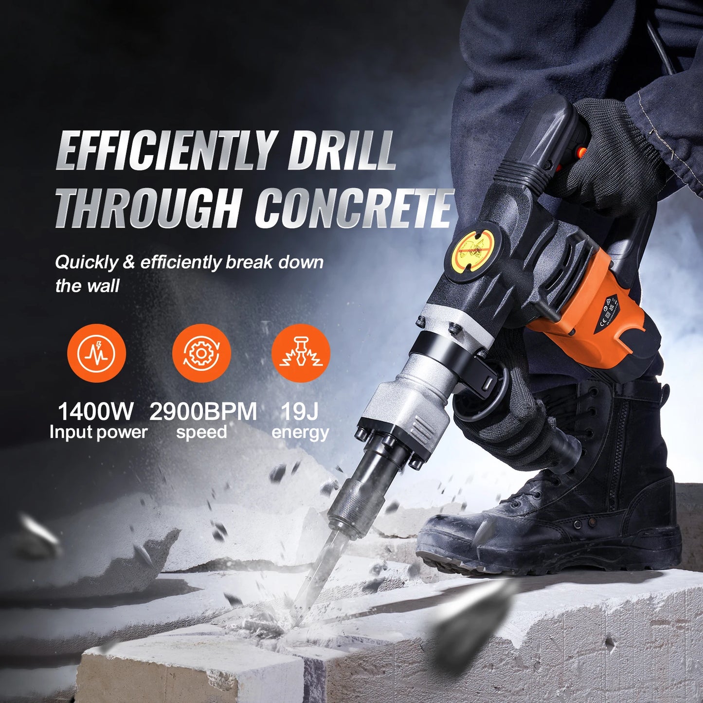 SucceBuy 1400W Demolition Jack Hammer Heavy Duty 2900 BPM