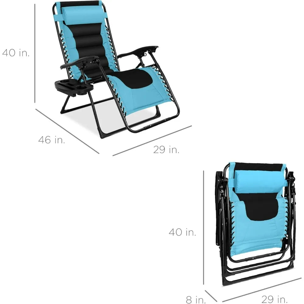 XL Folding Outdoor Recliner Chair With Headrest And Tray