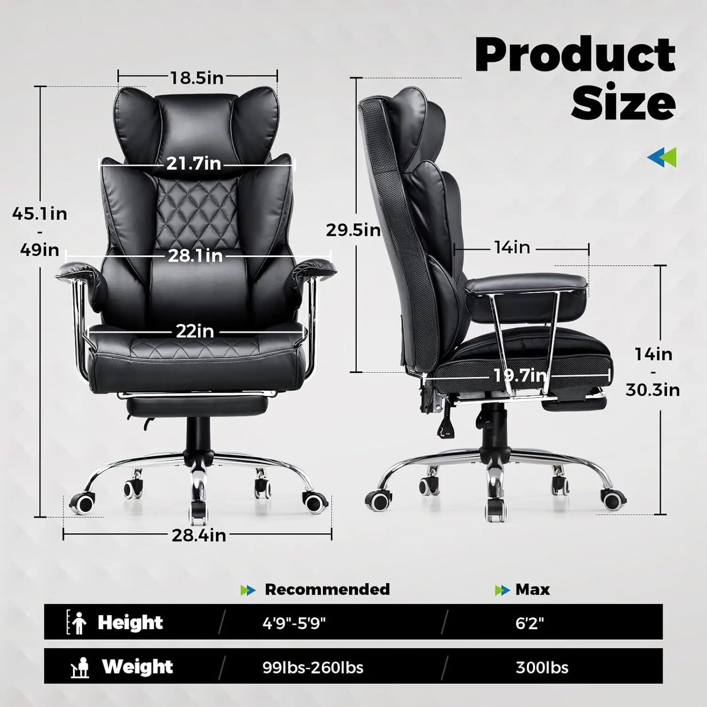 Big and Tall High Back Leather Gaming Chair with Footrest and Ergonomic Design