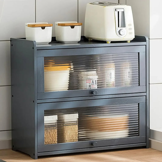 Small Bamboo Kitchen Pantry Sideboard Storage Cabinet with Acrylic Door