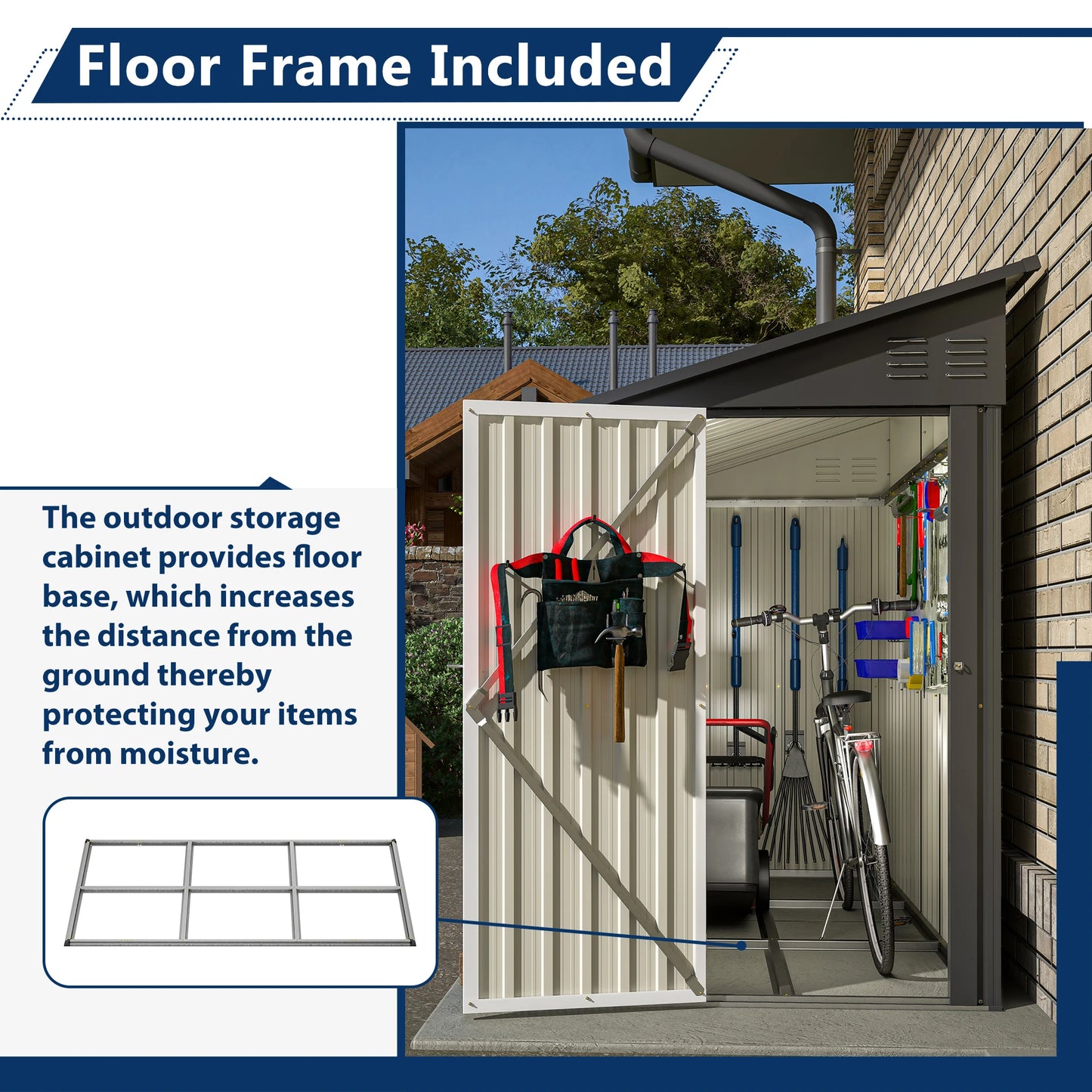 Storage Shed 4 * 8 FT Lean to Shed Metal Sheds & Outdoor Storage Cabinet Lockable