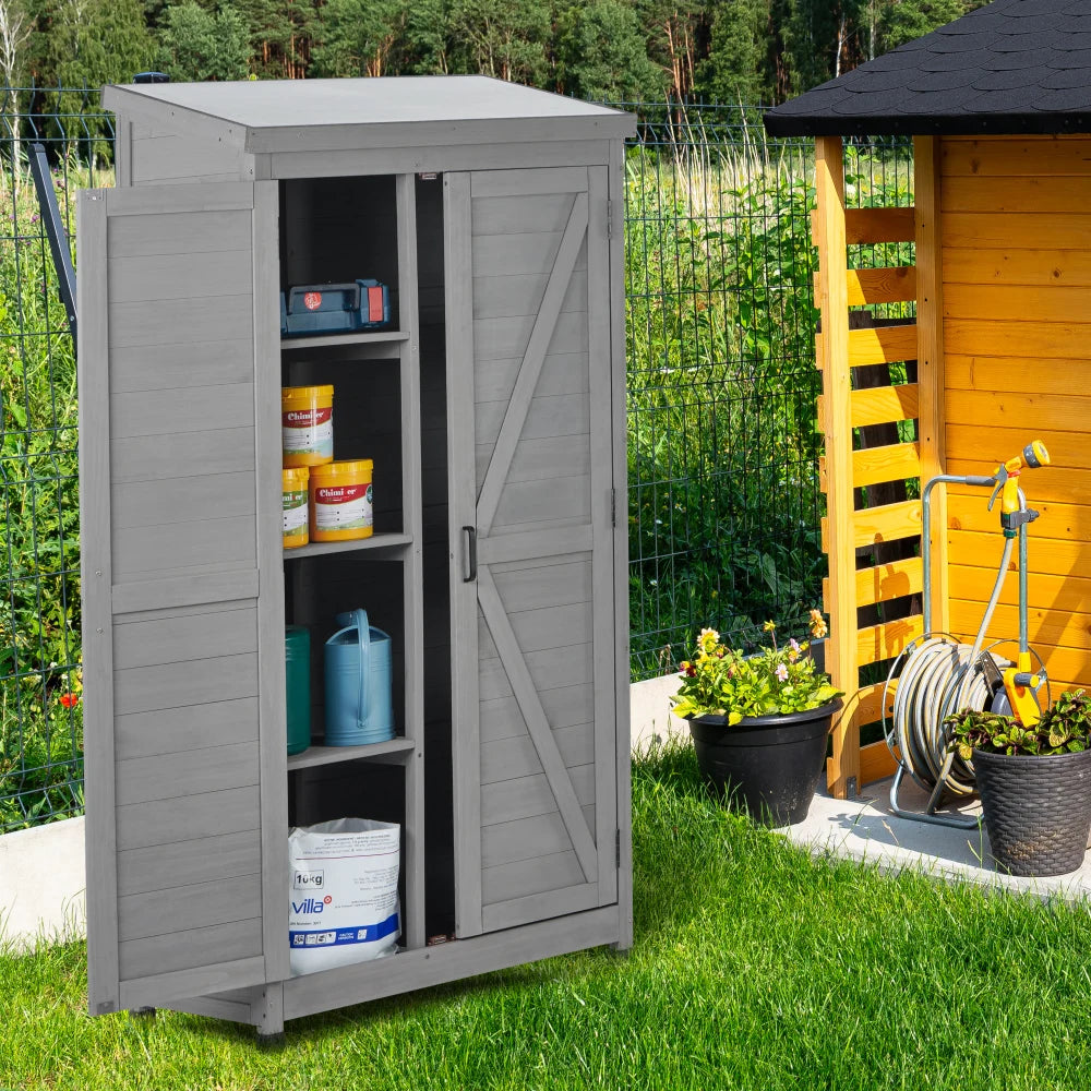 Outdoor Storage Cabinet With Metal Top Garden Shed 68 Tall