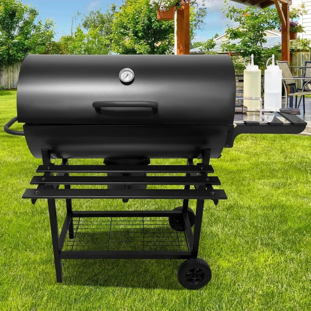 Charcoal BBQ Grill with 2 Foldable Side Tables and Pull-out Ash Tray