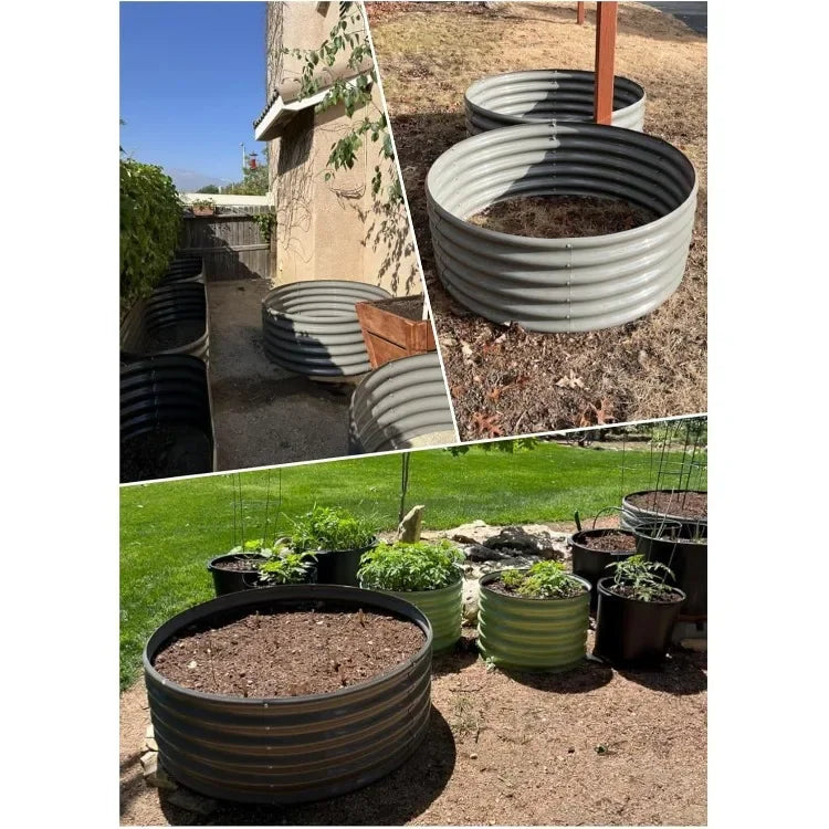 2-Pack 4ft Galvanized Round Metal Raised Garden Beds for Outdoor Planting