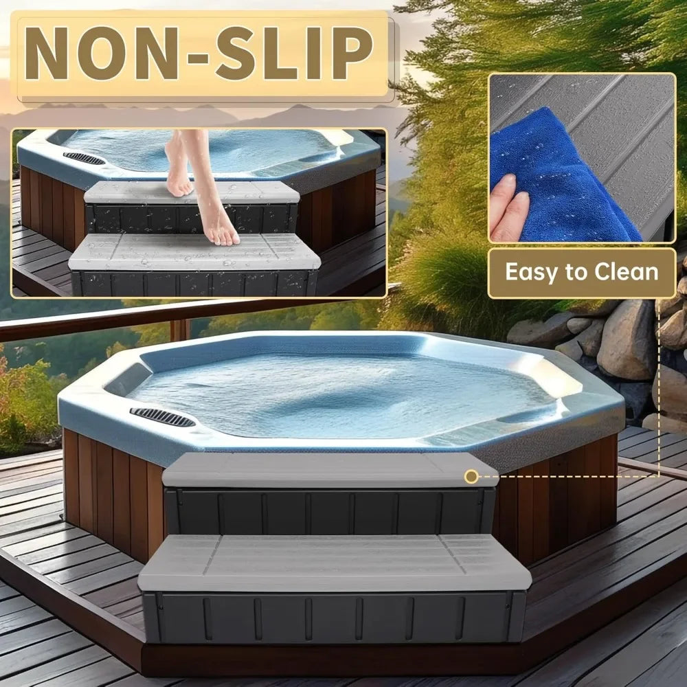 Spa Hot Tub Step with Storage Non Slip 2 Step Stool for Pool and Bathtub